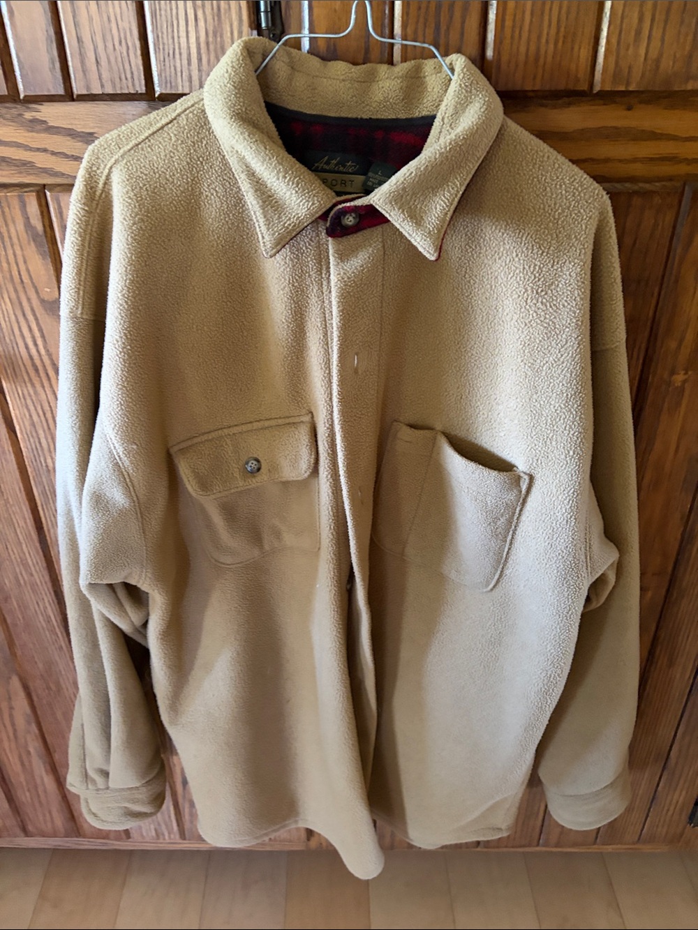 Authentic  Sport  Men's Tan Fleece Shirt Jacket - Classic Casual Layer   size L